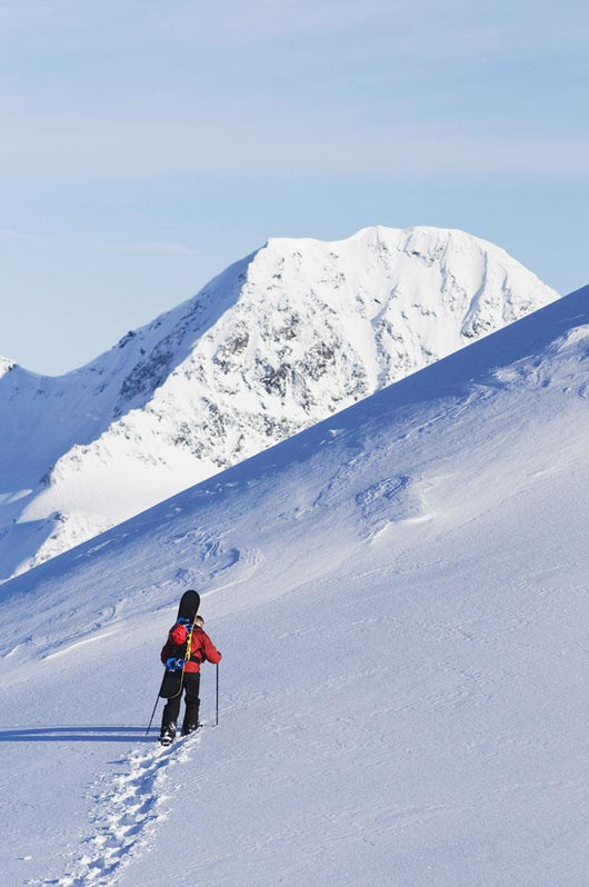Backcountry Snowboarder Hiking Through The Snow Wall Mural