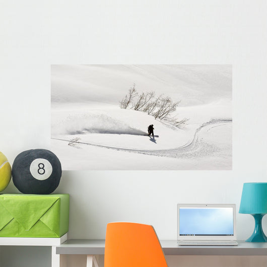 A Backcountry Snowboarder Carving In Turnagain Pass Wall Mural