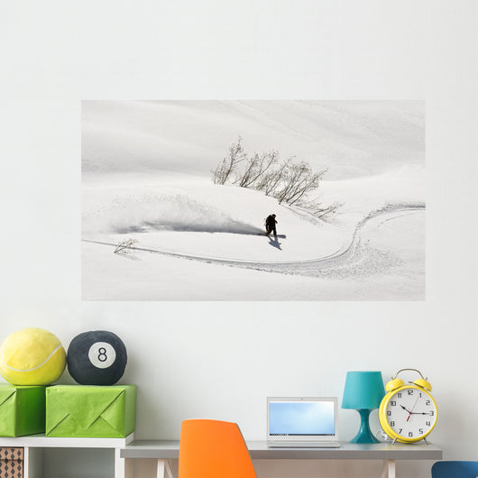 A Backcountry Snowboarder Carving In Turnagain Pass Wall Mural