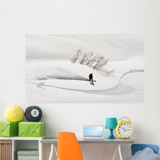 A Backcountry Snowboarder Carving In Turnagain Pass Wall Mural