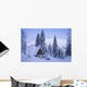 Scenic Winter View Of An A-Frame Home With The Chugach Mountains Wall Mural