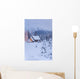 Snowcovered Home In A Wintry Meadow At Dawn With Inside Lights On Wall Mural