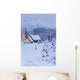Snowcovered Home In A Wintry Meadow At Dawn With Inside Lights On Wall Mural