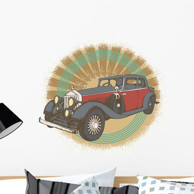 Vintage Avto Engraved Style Background Wall Decal shown on a wall