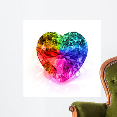Gemstone Heart Rainbow Wall Decal shown on a wall