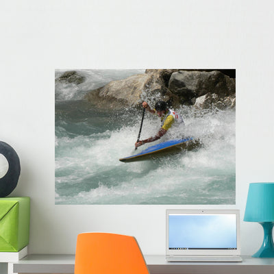 White Water Kyaking Wall Mural shown on a wall