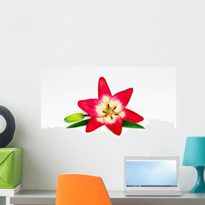 Red Lily Flower Wall Decal shown on a wall