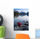 Red Adirondack Chair At Portage Lake With Chugach Mountains Wall Mural