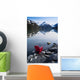 Red Adirondack Chair At Portage Lake With Chugach Mountains Wall Mural