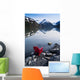 Red Adirondack Chair At Portage Lake With Chugach Mountains Wall Mural