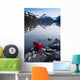 Red Adirondack Chair At Portage Lake With Chugach Mountains Wall Mural