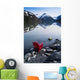 Red Adirondack Chair At Portage Lake With Chugach Mountains Wall Mural
