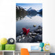 Red Adirondack Chair At Portage Lake With Chugach Mountains Wall Mural