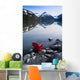 Red Adirondack Chair At Portage Lake With Chugach Mountains Wall Mural