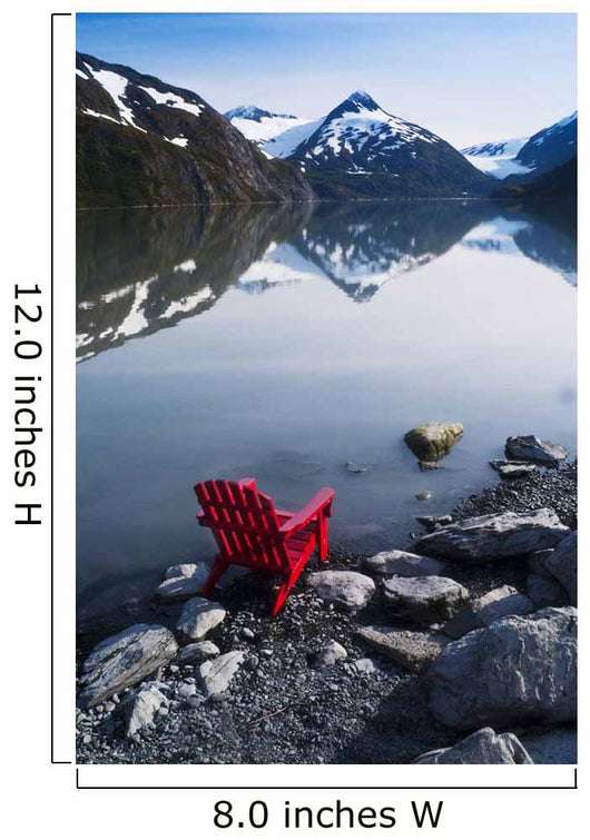 Red Adirondack Chair At Portage Lake With Chugach Mountains Wall Mural
