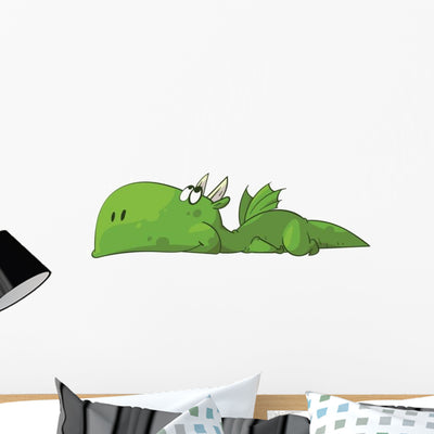 Lazy Green Floppy Dragon Wall Decal shown on a wall