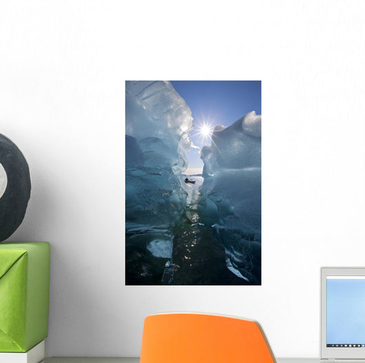 Sea Kayaker Views Large Icebergs Wall Mural