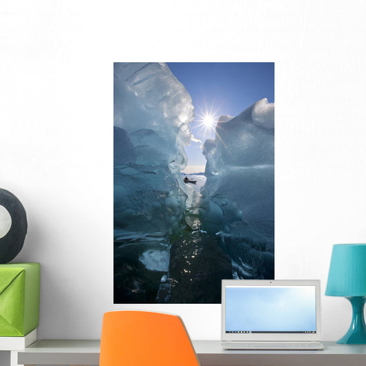 Sea Kayaker Views Large Icebergs Wall Mural