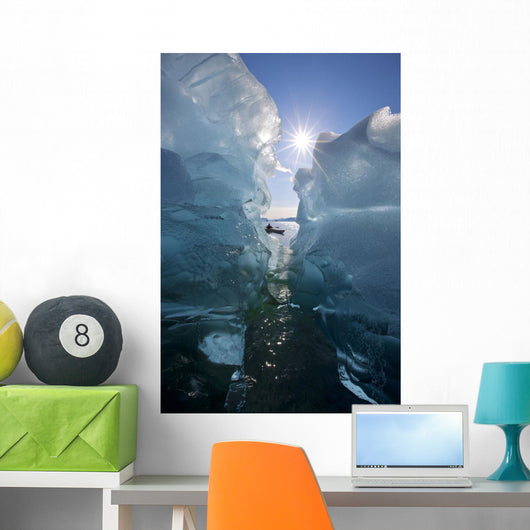 Sea Kayaker Views Large Icebergs Wall Mural