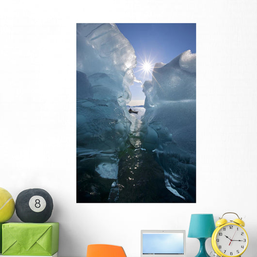Sea Kayaker Views Large Icebergs Wall Mural