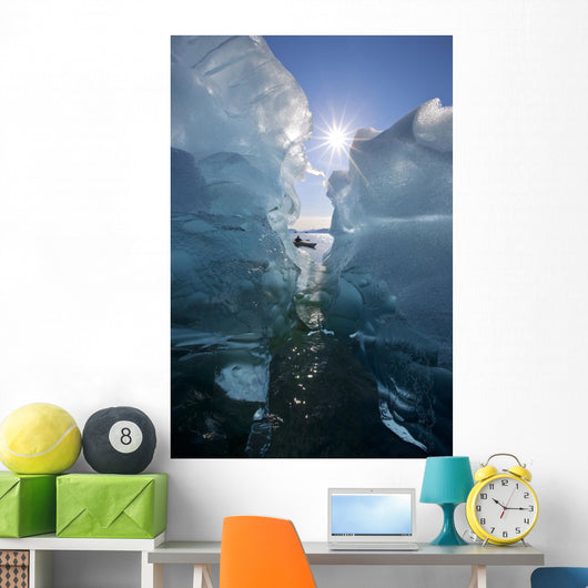 Sea Kayaker Views Large Icebergs Wall Mural