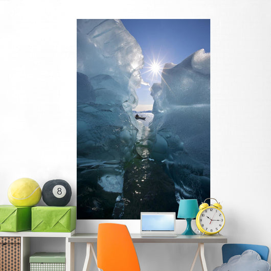 Sea Kayaker Views Large Icebergs Wall Mural