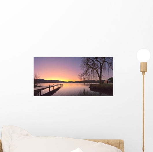 Sunrise Over A Dock In Lake Whatcom During Winter Wall Mural