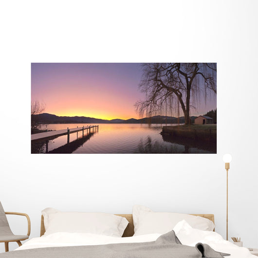 Sunrise Over A Dock In Lake Whatcom During Winter Wall Mural