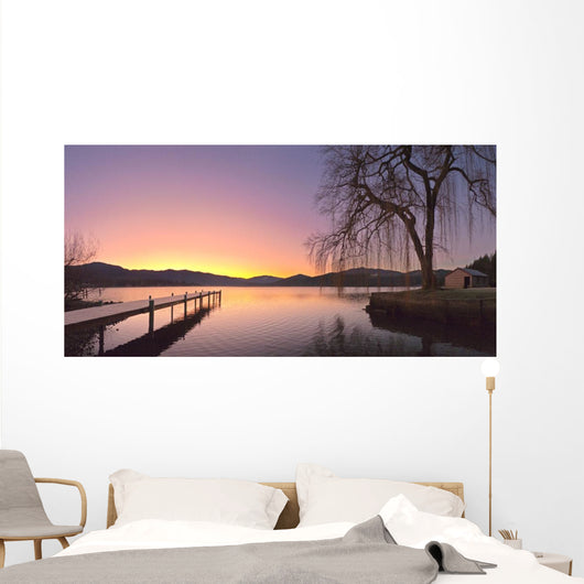 Sunrise Over A Dock In Lake Whatcom During Winter Wall Mural