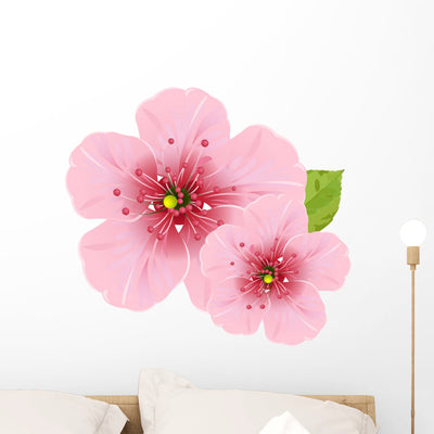 Cherry Blossom Flowers Wall Decal shown on a wall