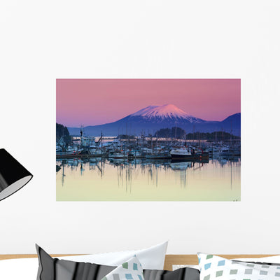 Alpenglow Sunrise Mt Edgecumbe Wall Mural shown on a wall