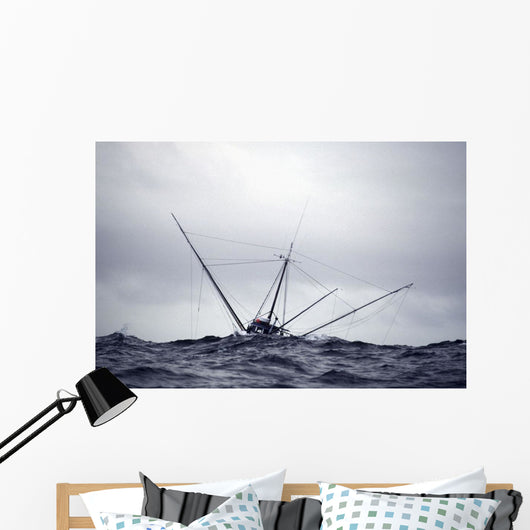 Salmon Troller Fishes In Stormy Seas During Summer Wall Mural