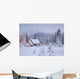Snowcovered Home In A Wintry Meadow At Dawn With Inside Lights On Wall Mural