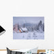 Snowcovered Home In A Wintry Meadow At Dawn With Inside Lights On Wall Mural
