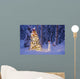 Snowman With Santa Hat Hanging Ornaments On A Christmas Tree Wall Mural