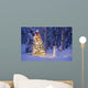 Snowman With Santa Hat Hanging Ornaments On A Christmas Tree Wall Mural