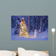 Snowman With Santa Hat Hanging Ornaments On A Christmas Tree Wall Mural