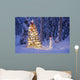 Snowman With Santa Hat Hanging Ornaments On A Christmas Tree Wall Mural
