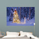 Snowman With Santa Hat Hanging Ornaments On A Christmas Tree Wall Mural
