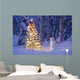 Snowman With Santa Hat Hanging Ornaments On A Christmas Tree Wall Mural