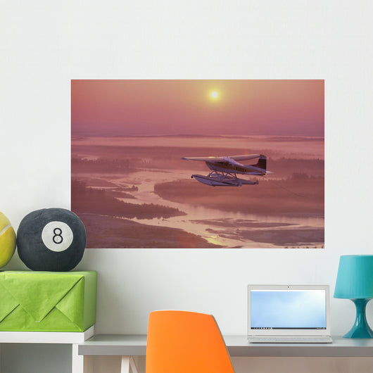 Floatplane Flying @ Sunset Matanuska Valley Sc Ak Summer Wall Mural
