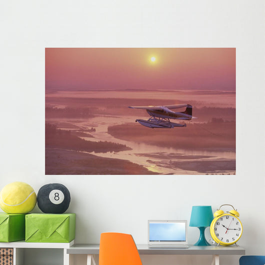 Floatplane Flying @ Sunset Matanuska Valley Sc Ak Summer Wall Mural
