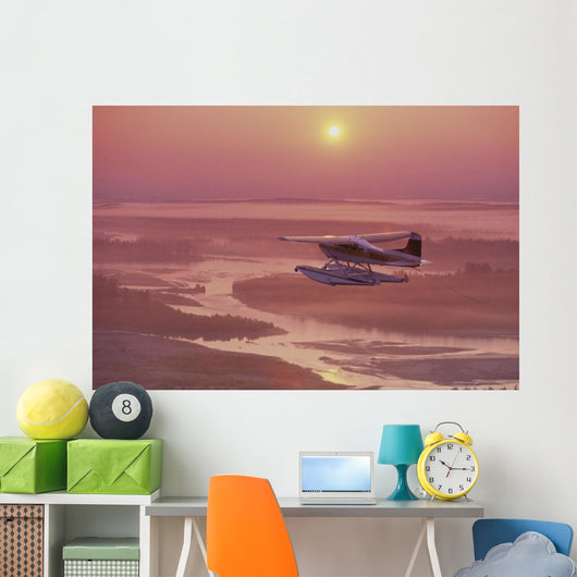 Floatplane Flying @ Sunset Matanuska Valley Sc Ak Summer Wall Mural