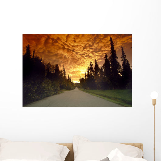 Road Going Into Sunset Rural Anchorage Sc Ak Summer Wall Mural
