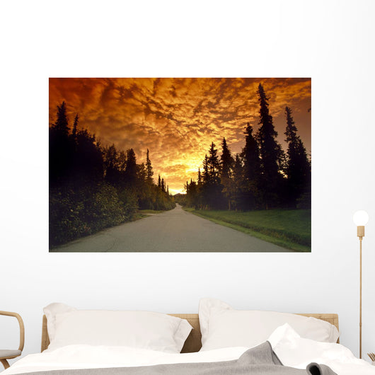 Road Going Into Sunset Rural Anchorage Sc Ak Summer Wall Mural