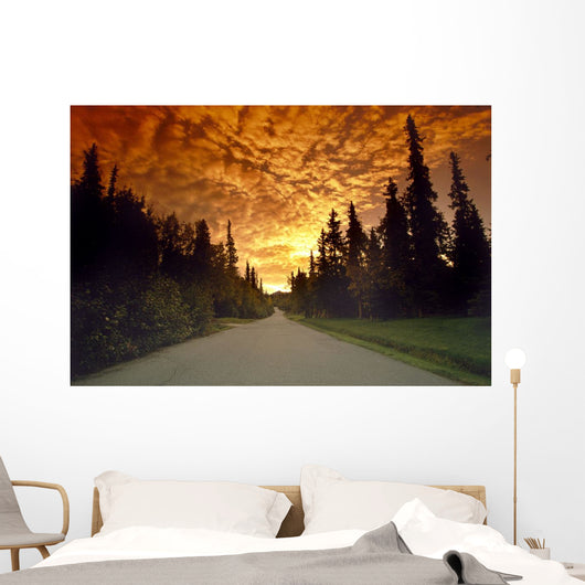 Road Going Into Sunset Rural Anchorage Sc Ak Summer Wall Mural
