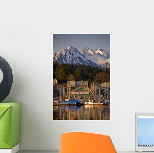 Downtown Sitka And And Small Boat Harbor With Arrowhead Peak Wall Mural