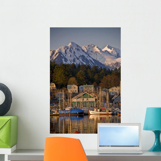 Downtown Sitka And And Small Boat Harbor With Arrowhead Peak Wall Mural