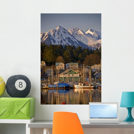 Downtown Sitka And And Small Boat Harbor With Arrowhead Peak Wall Mural