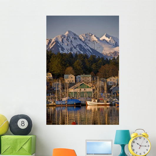 Downtown Sitka And And Small Boat Harbor With Arrowhead Peak Wall Mural